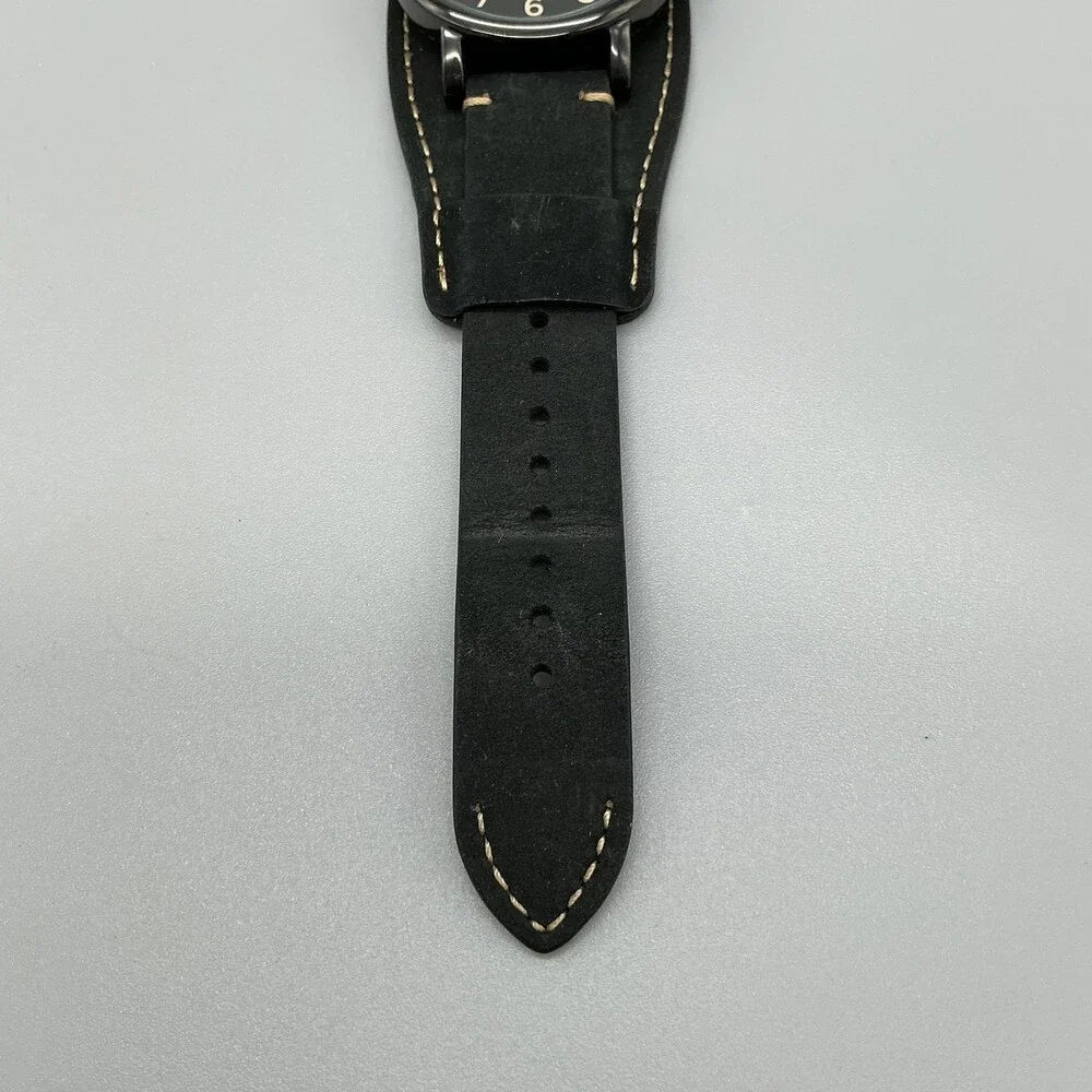 Timex Indiglo WR30M Mens Watch 42mm Black Dial Black Leather Bund New Battery